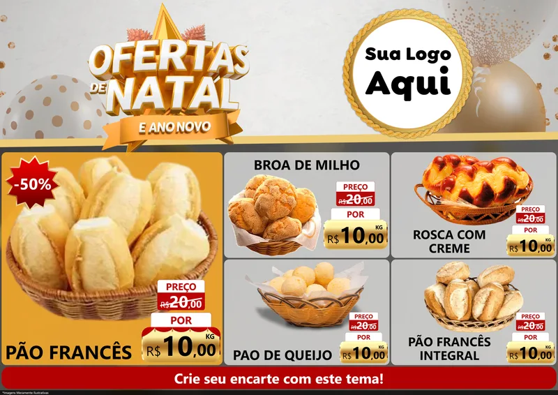 Modelo de Encarte para Encarte A4 Horizontal com o tema Ofertas De Natal E Ano Novo para Padaria