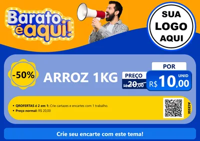 Modelo de Cartaz para Cartaz A4 Horizontal com o tema Barato é aqui para Supermercado