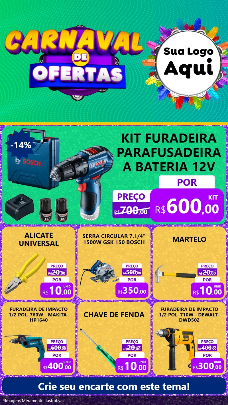 Modelo de Rede Social para Stories com o tema Carnaval de Ofertas para Maquinas e Ferramentas