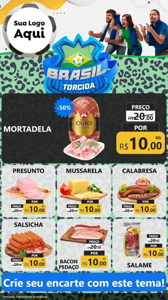 Modelo de Rede Social para Stories com o tema Brasil Torcida - Copa para Frios e Laticínios