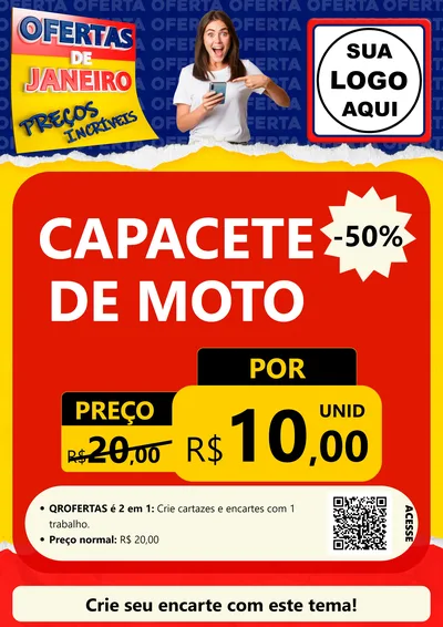 Modelo de Cartaz para Cartaz A4 Vertical com o tema Ofertas de Janeiro - Preços Incríveis para Moto peças