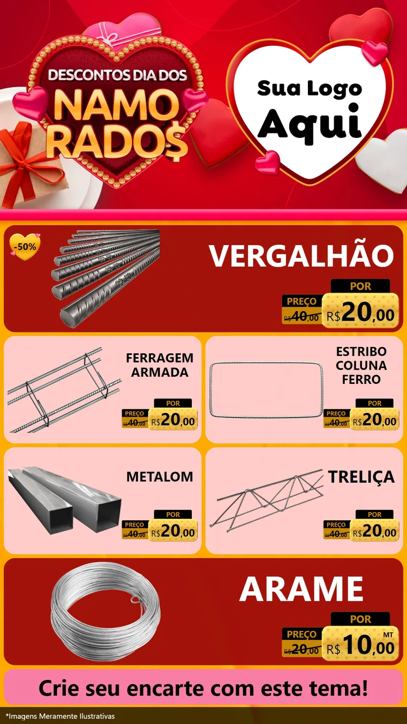 Modelo de TV para TV Vertical com o tema Descontos Dia dos Namorados para Ferragens