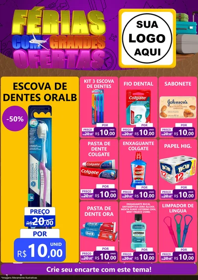 Modelo de Encarte para Encarte A4 Vertical com o tema Férias com Grandes Ofertas para Higiene Pessoal