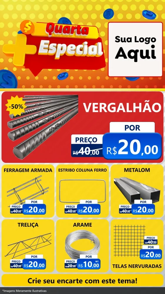 Modelo de Rede Social para Stories com o tema Quarta Mais Especial para Ferragens