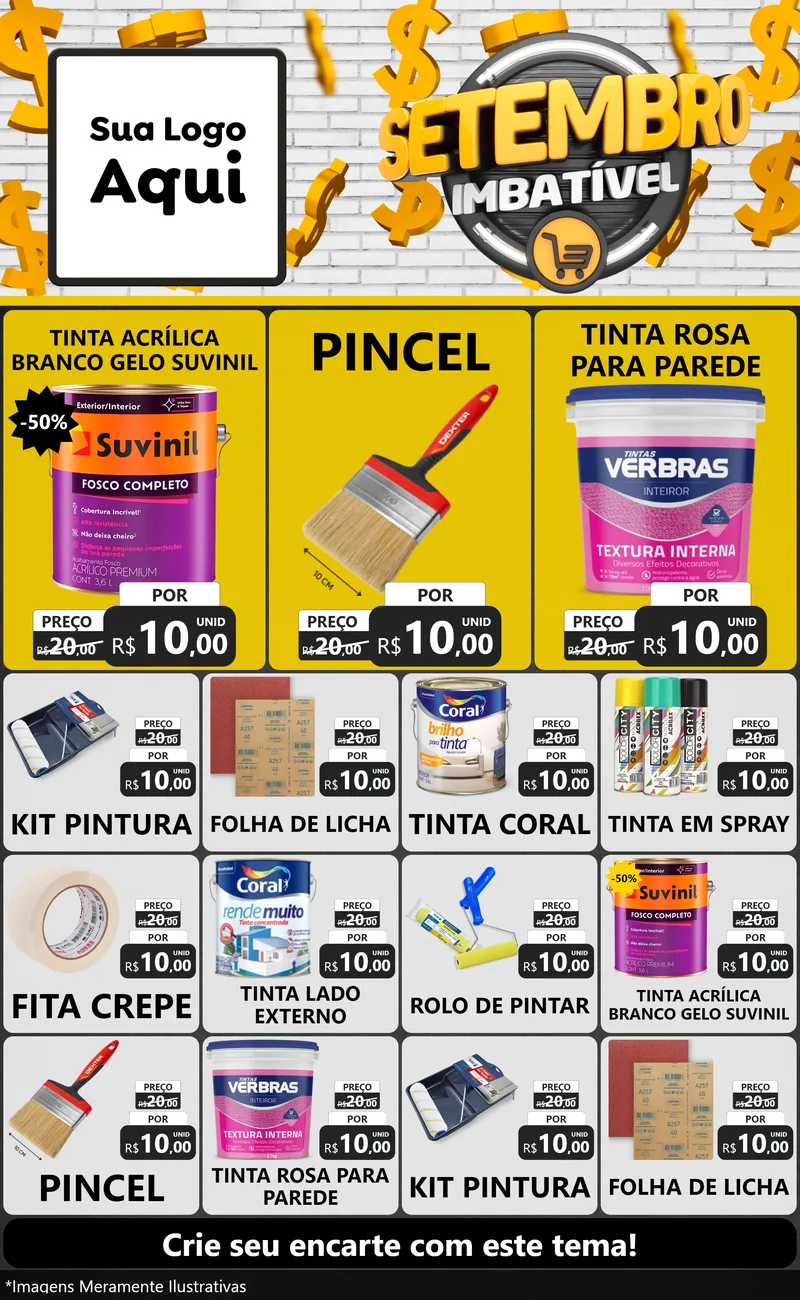 Modelo de Encarte para Encarte Grande com o tema Setembro Imbatível para Tintas e Ferramentas