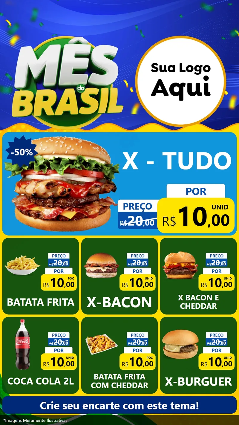 Modelo de Rede Social para Stories com o tema Mês do Brasil para Hamburgueria