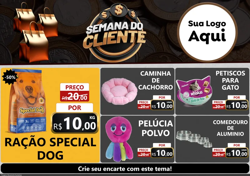 Modelo de Encarte para Encarte A4 Horizontal com o tema Semana do Cliente para Pet Shop
