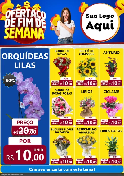 Modelo de Encarte para Encarte A4 Vertical com o tema Ofertaço de Fim de Semana para Floricultura e jardim