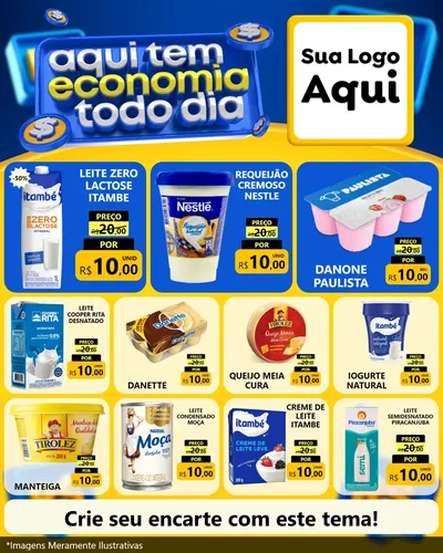 Modelo de Rede Social para Feed Instagram com o tema Aqui Tem Economia Todo Dia para Frios e Laticínios