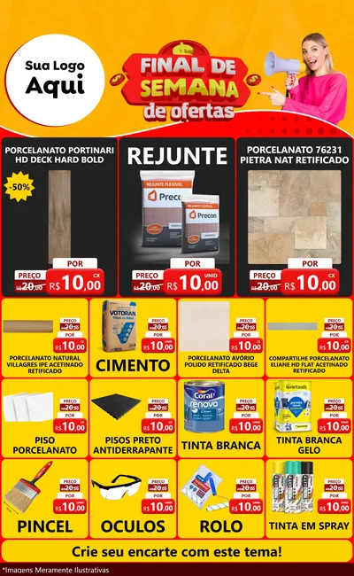 Modelo de Encarte para Encarte Grande com o tema Final de Semana de Ofertas para Pisos e revestimentos