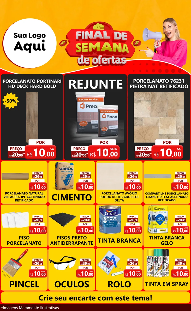 Modelo de Encarte para Encarte Grande com o tema Final de Semana de Ofertas para Pisos e revestimentos