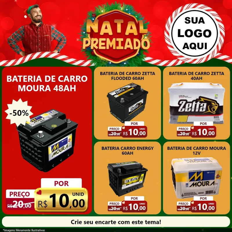 Modelo de Rede Social para Feed Facebook com o tema Natal Premiado para Baterias Elétricas