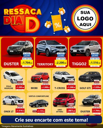 Modelo de Rede Social para Feed Instagram com o tema Ressaca Dia D para Concessionaria de Carros