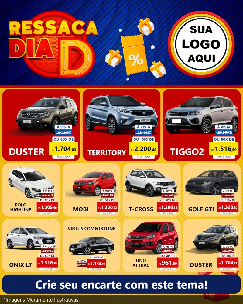 Modelo de Rede Social para Feed Instagram com o tema Ressaca Dia D para Concessionaria de Carros