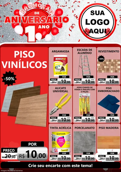 Modelo de Encarte para Encarte A4 Vertical com o tema Promoção de Aniversário - 1 Ano para Material para Construção