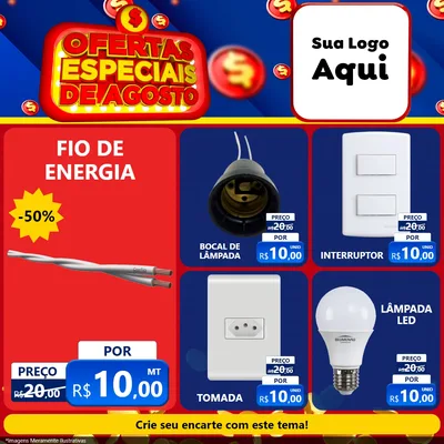 Modelo de Rede Social para Feed Facebook com o tema Ofertas Especiais de Agosto para Materiais Elétricos