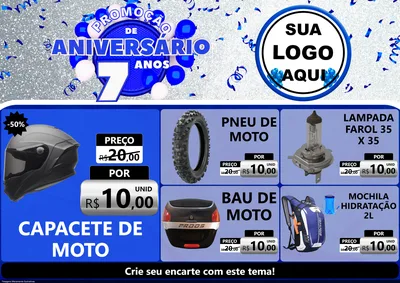 Modelo de Encarte para Encarte A4 Horizontal com o tema Promoção de Aniversário - 7 Anos para Moto peças