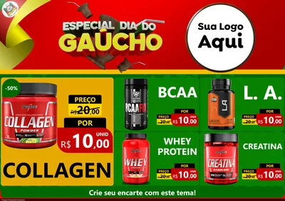 Modelo de Encarte para Encarte A4 Horizontal com o tema Especial Dia do Gaúcho para Suplementos alimentares