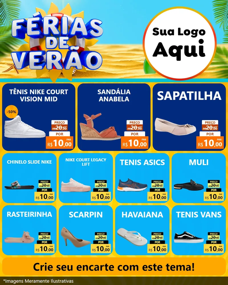 Modelo de Rede Social para Feed Instagram com o tema Férias de Verão para Calçados