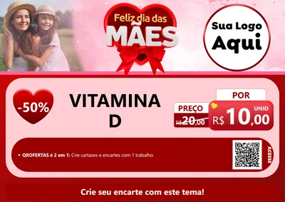 Modelo de Cartaz para Cartaz A4 Horizontal com o tema Feliz Dia Das Mães para Farmácia
