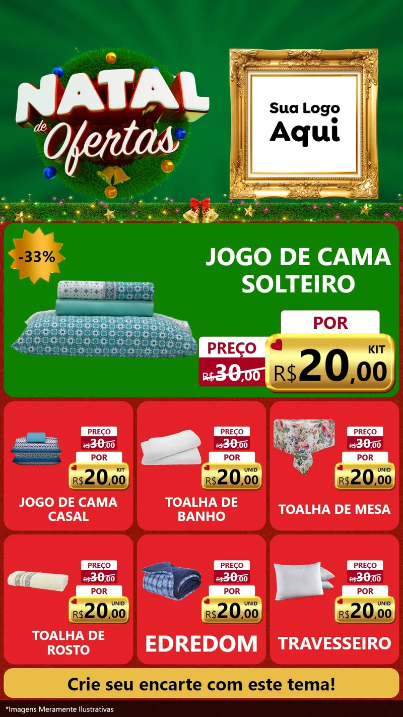 Modelo de Rede Social para Stories com o tema Natal de Ofertas para Cama, Mesa e Banho