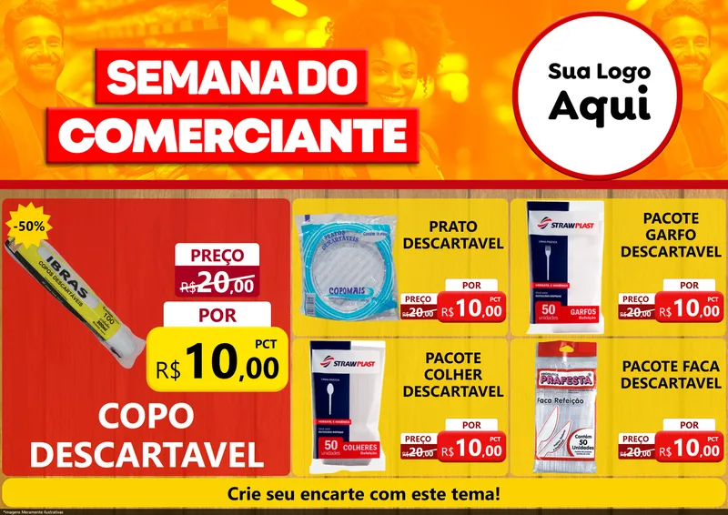 Modelo de Encarte para Encarte A4 Horizontal com o tema Semana do Comerciante para Embalagens