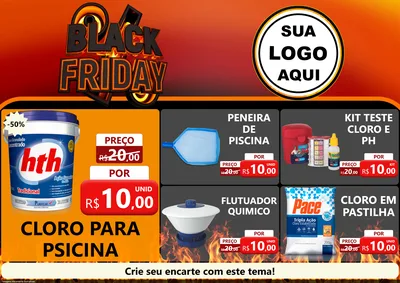 Modelo de Encarte para Encarte A4 Horizontal com o tema Black Friday para Produtos para Piscina