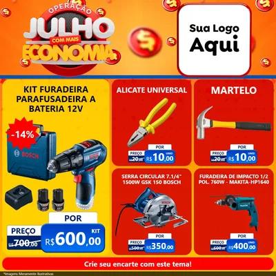 Modelo de Rede Social para Feed Facebook com o tema Operação Julho Com Mais Economia para Maquinas e Ferramentas