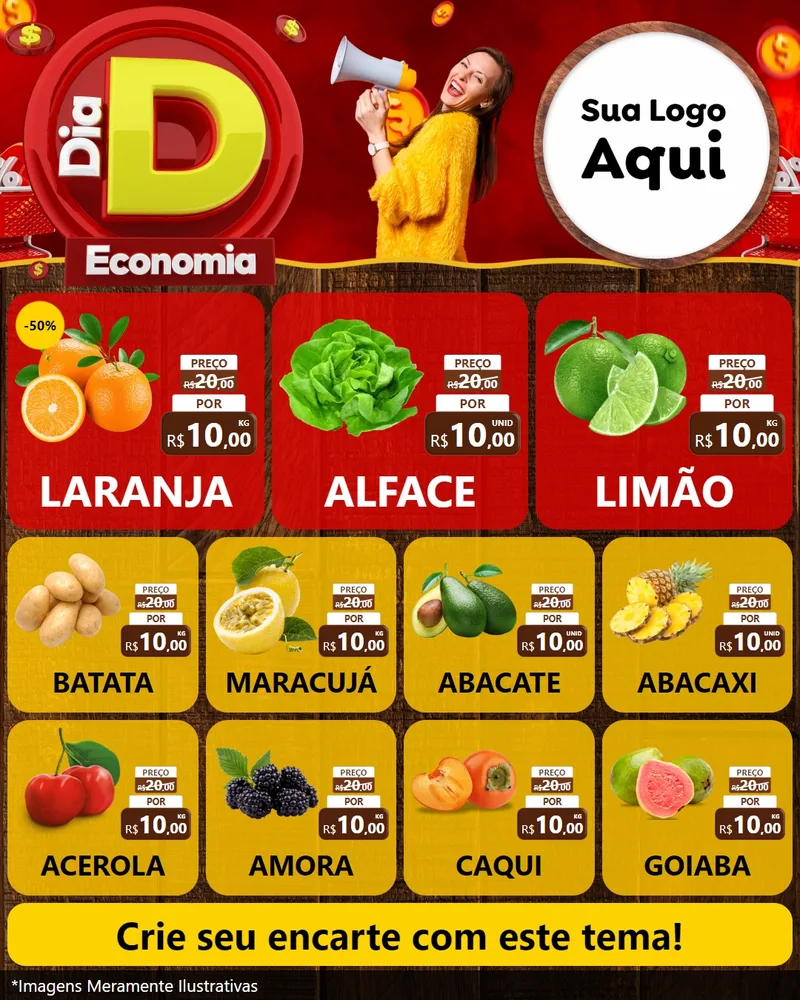 Modelo de Rede Social para Feed Instagram com o tema Dia D Economia para Hortifrúti