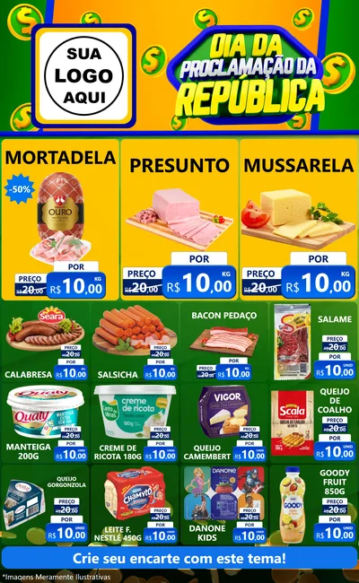 Modelo de Encarte para Encarte Grande com o tema Dia Da Proclamação da República para Frios e Laticínios