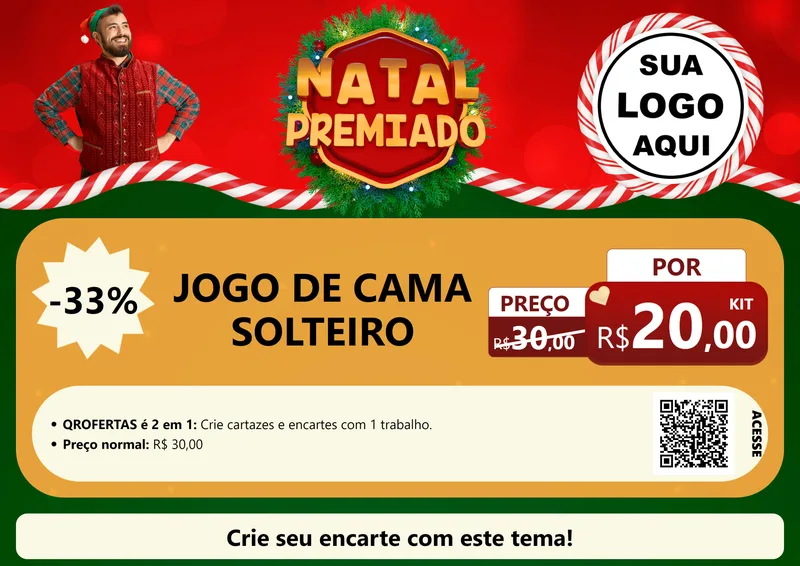 Modelo de Cartaz para Cartaz A4 Horizontal com o tema Natal Premiado para Cama, Mesa e Banho