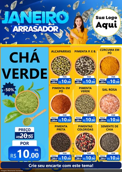 Modelo de Encarte para Encarte A4 Vertical com o tema Janeiro Arrasador para Produtos Naturais