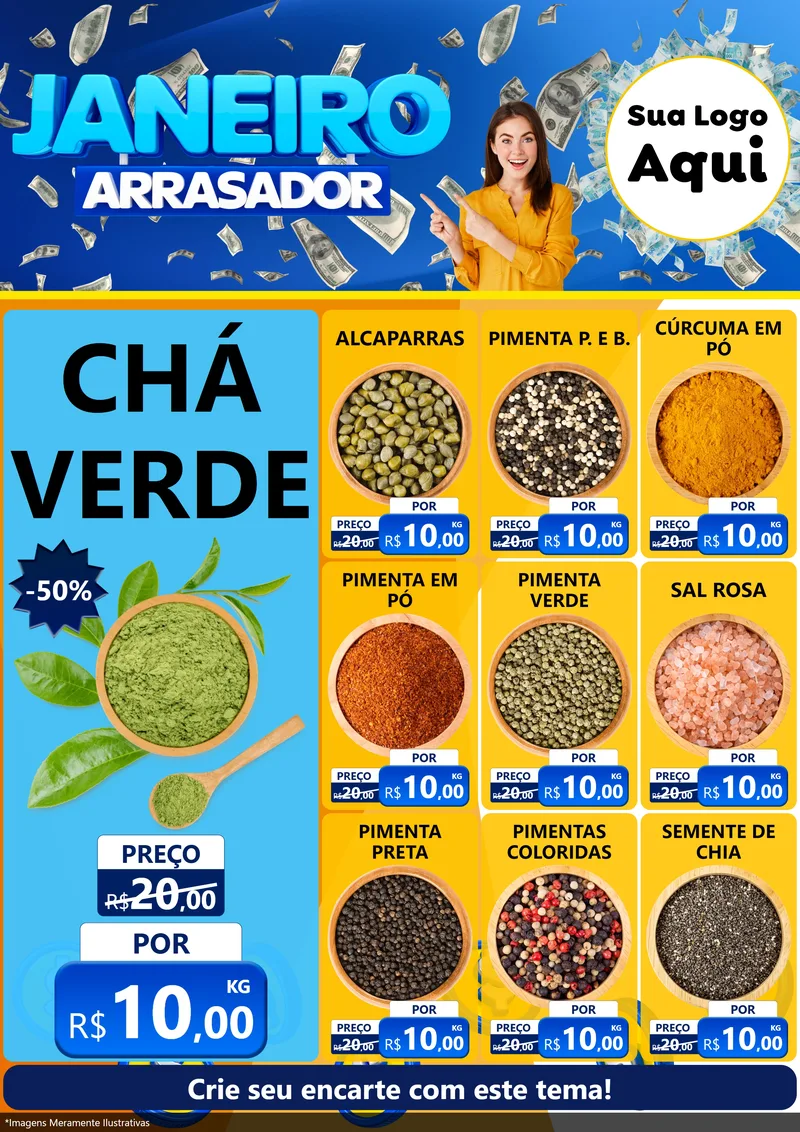 Modelo de Encarte para Encarte A4 Vertical com o tema Janeiro Arrasador para Produtos Naturais