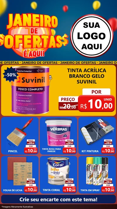 Modelo de Rede Social para Stories com o tema Janeiro de Ofertas É Aqui! para Tintas e Ferramentas