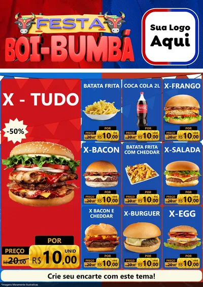 Modelo de Encarte para Encarte A4 Vertical com o tema Festa Boi Bumbá para Hamburgueria
