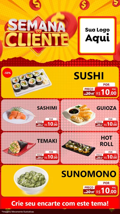 Modelo de TV para TV Vertical com o tema Semana do Cliente para Comida japonesa
