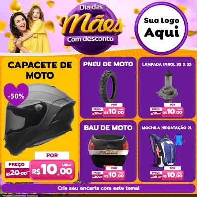 Modelo de Rede Social para Feed Facebook com o tema Dia das Mães com Desconto para Moto peças