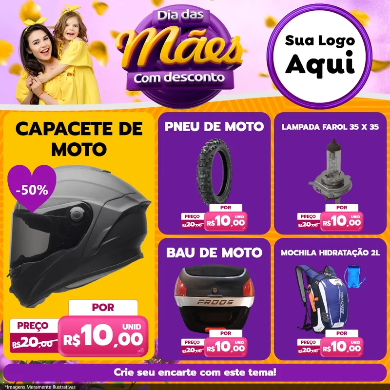 Modelo de Rede Social para Feed Facebook com o tema Dia das Mães com Desconto para Moto peças