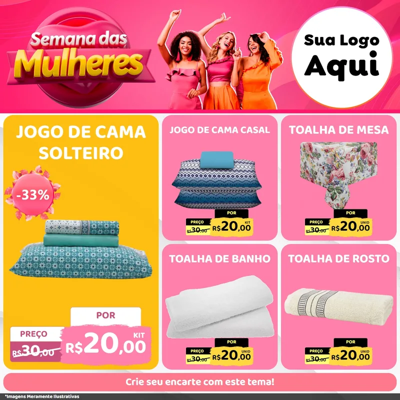 Modelo de Rede Social para Feed Facebook com o tema Semana das Mulheres para Cama, Mesa e Banho
