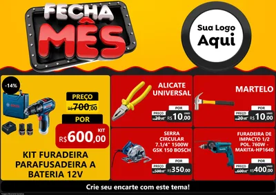 Modelo de Encarte para Encarte A4 Horizontal com o tema Fecha Mês para Maquinas e Ferramentas