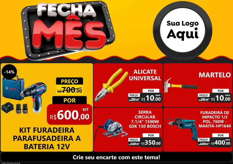 Modelo de Encarte para Encarte A4 Horizontal com o tema Fecha Mês para Maquinas e Ferramentas