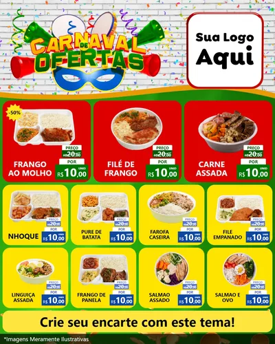 Modelo de Rede Social para Feed Instagram com o tema Carnaval de Ofertas para Restaurante