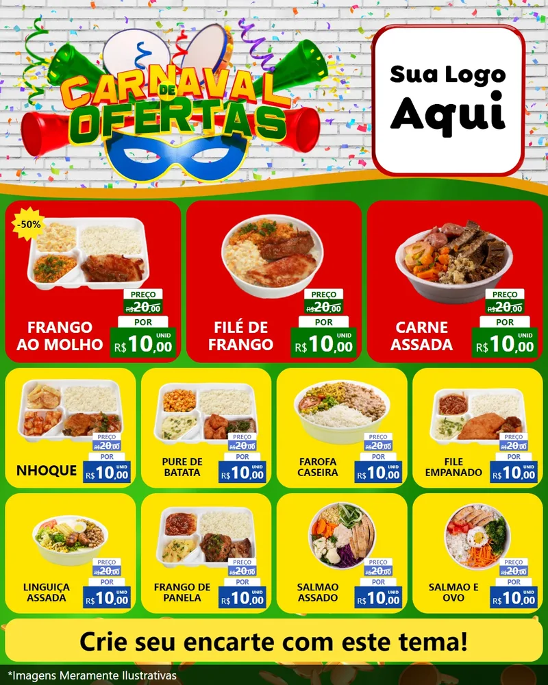 Modelo de Rede Social para Feed Instagram com o tema Carnaval de Ofertas para Restaurante