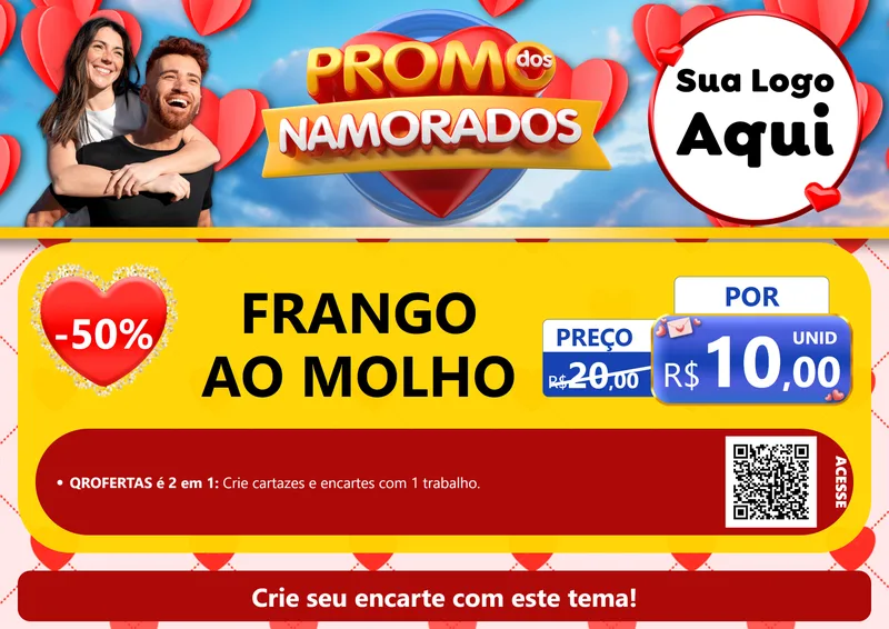 Modelo de Cartaz para Cartaz A4 Horizontal com o tema Promo dos Namorados para Restaurante