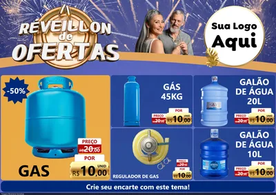 Modelo de Encarte para Encarte A4 Horizontal com o tema Réveillon de Ofertas para Água e gás