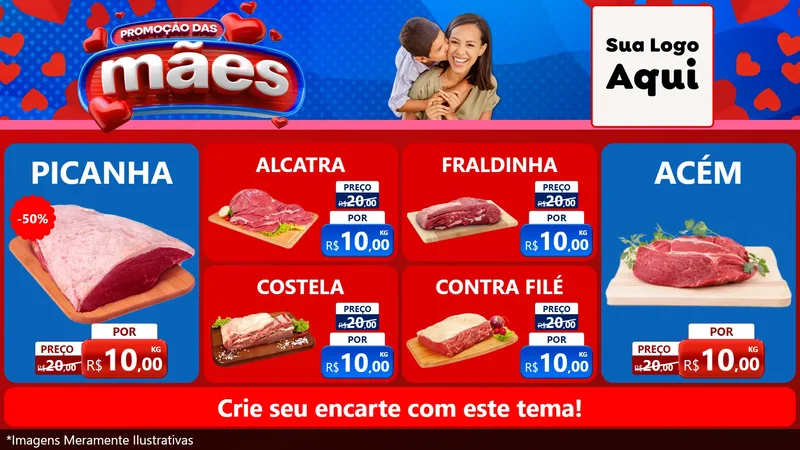 Modelo de TV para TV Horizontal com o tema Promoção das Mães para Açougue