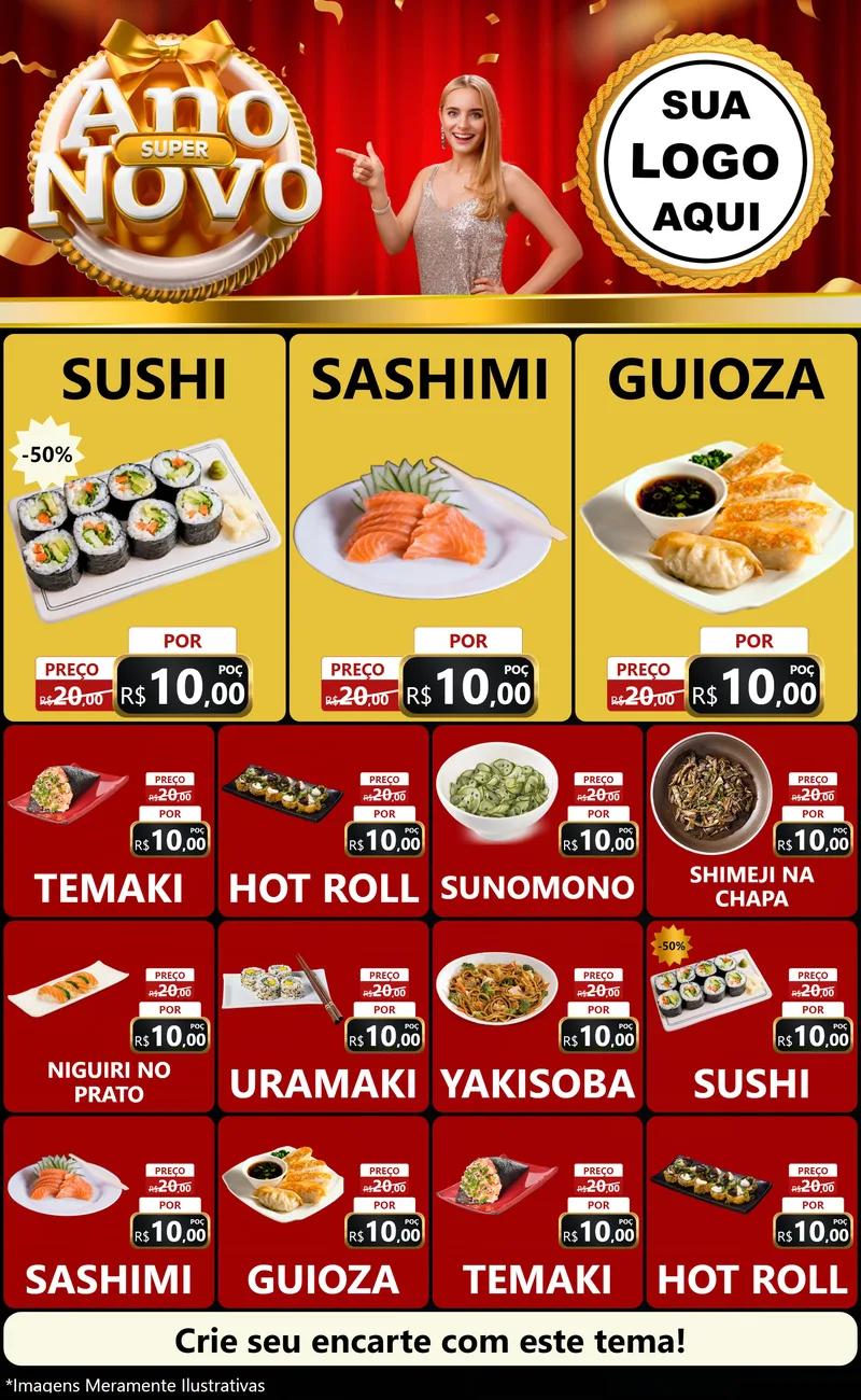 Modelo de Encarte para Encarte Grande com o tema Super Ano Novo para Comida japonesa