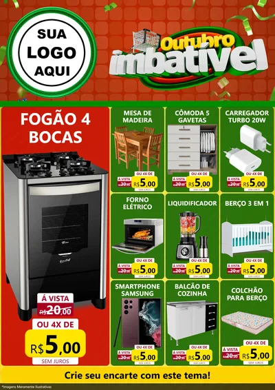 Modelo de Encarte para Encarte A4 Vertical com o tema Outubro Imbatível para Móveis e Eletro