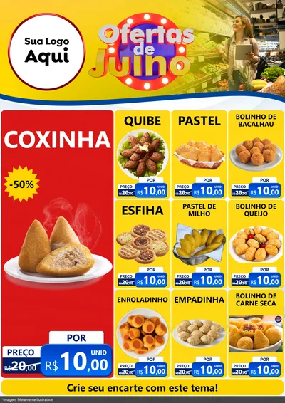 Modelo de Encarte para Encarte A4 Vertical com o tema Ofertas de Julho para Salgadaria