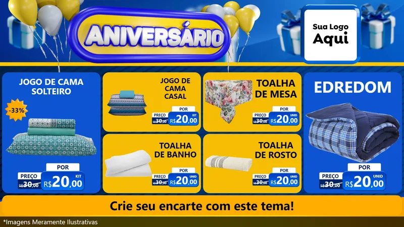 Modelo de TV para TV Horizontal com o tema Aniversário para Cama, Mesa e Banho
